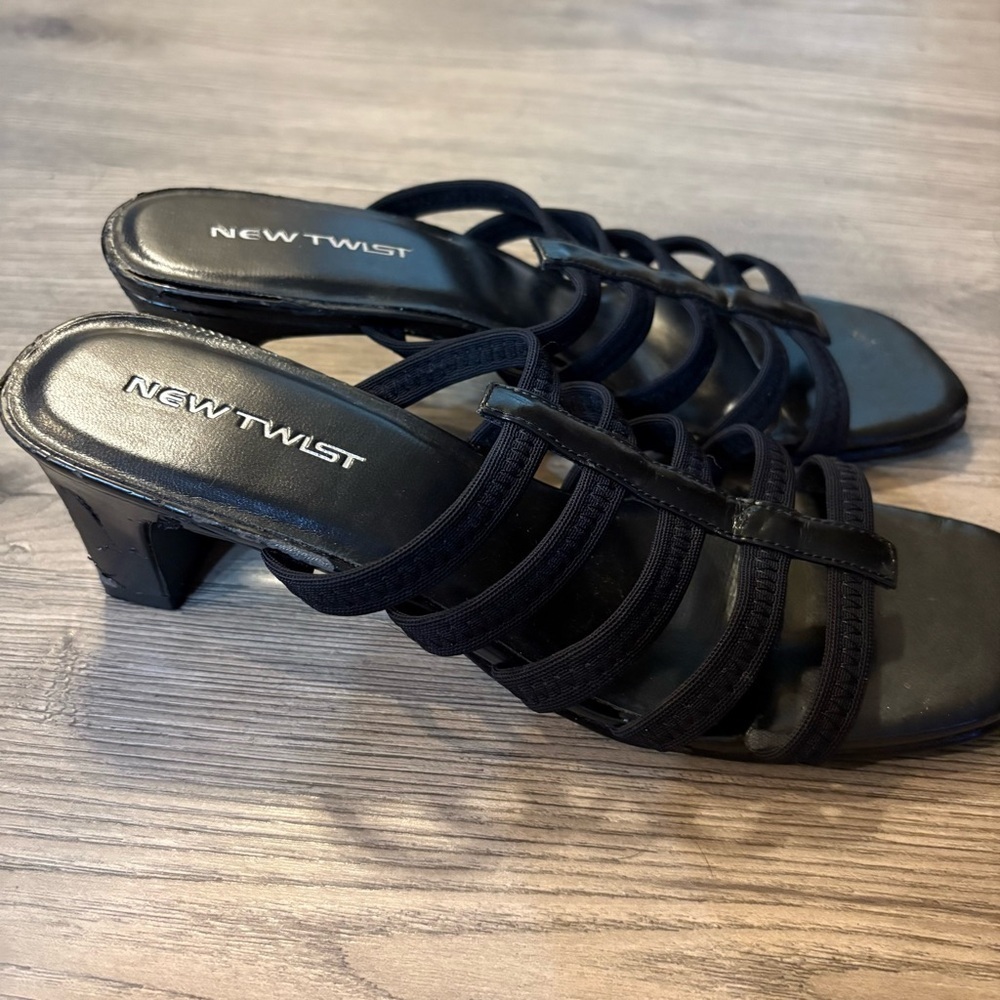 Vtg New Twist Y2K Black Chunky shoes Slip On Sandals Whimsigoth Classic Sz‎ 6.5